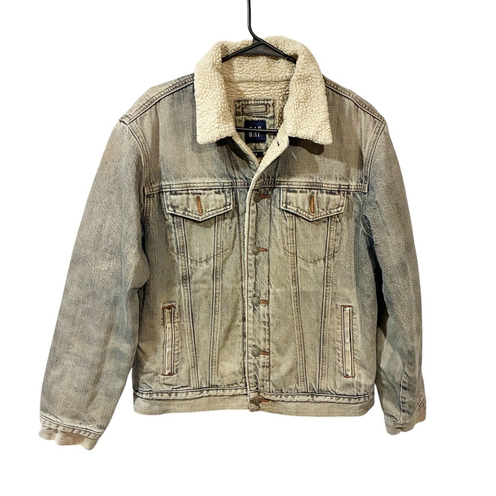 Vintage Gap Jean Jacket Mens Blue Denim Sherpa Lined Work Force Medium